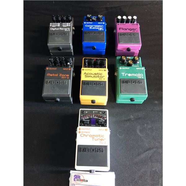 BOSS DIGITAL REVERB, COMPRESSION SUSTAINER , FLANGER, METAL ZONE, ACOUSTIC SIMULATOR,