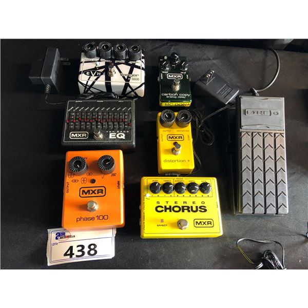 MXR FLANGER, ANALOG DELAY, DISTORTION, PHASE 100, CHORUS, 10 BAND EQ AND LINE 6 EFFECTS PEDALS