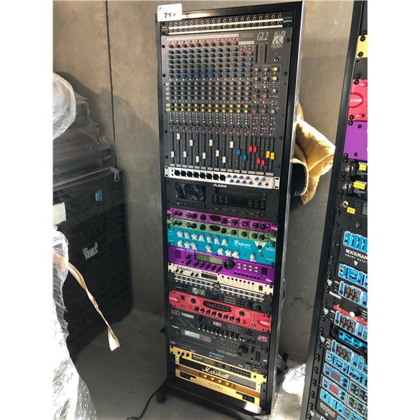 AV COMPONENT RACK WITH ALLEN & HEATH GL2 MULTI-FUNCTION 4 GROUP AUDIO MIXING CONSOLE, PRESONUS