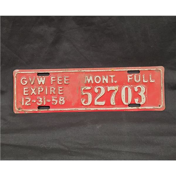 1958 MONTANA COMMERCIAL LICENSE PLATE