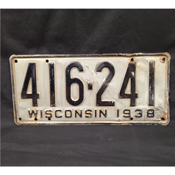 1938 WISCONSIN LICENSE PLATE