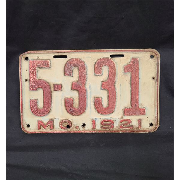 1921 MISSOURI LICENSE PLATE