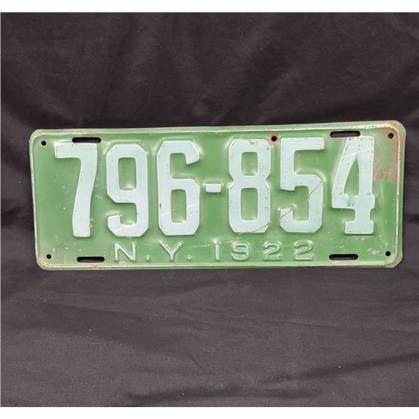 1922 NEW YORK LICENSE PLATE