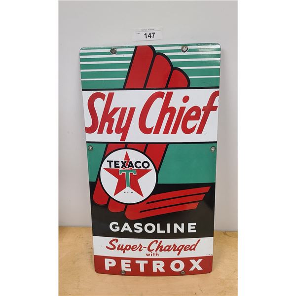 1959 TEXACO SKYCHIEF PORCELAIN PUMP PLATE SIGN