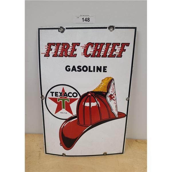 TEXACO FIRE CHIEF GASOLINE PORCELAIN PUMP PLATE SIGN
