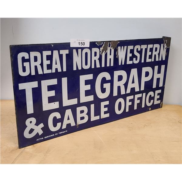 RARE ANTIQUE GREAT NORTHWESTERN TELEGRAPH & CABLE OFFICE PORCELAIN FLANGE SIGN