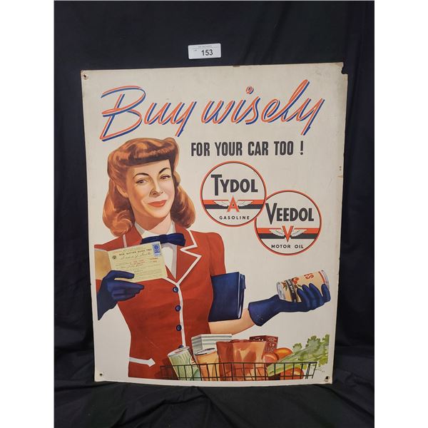 1943 TYDOL/VEEDOL CARDBOARD SIGN