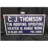 Image 1 : EARLY 1920'S PORCELAIN TIN ROOFING, SPOUTING, HEAT & RANGE WORK SIGN