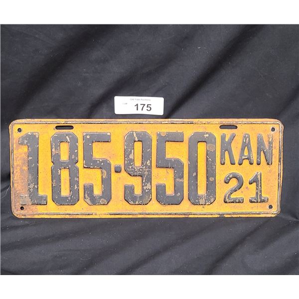 1921 KANSAS LICENSE PLATE