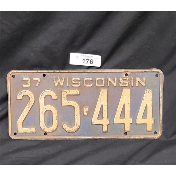 1937 WISCONSIN LICENSE PLATE