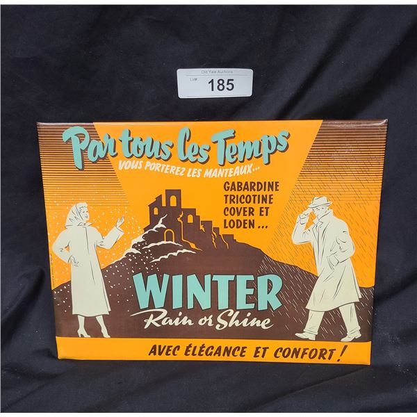 PAR TOU LES TEMPS RAIN COAT METAL OVER CARDBOARD SIGN