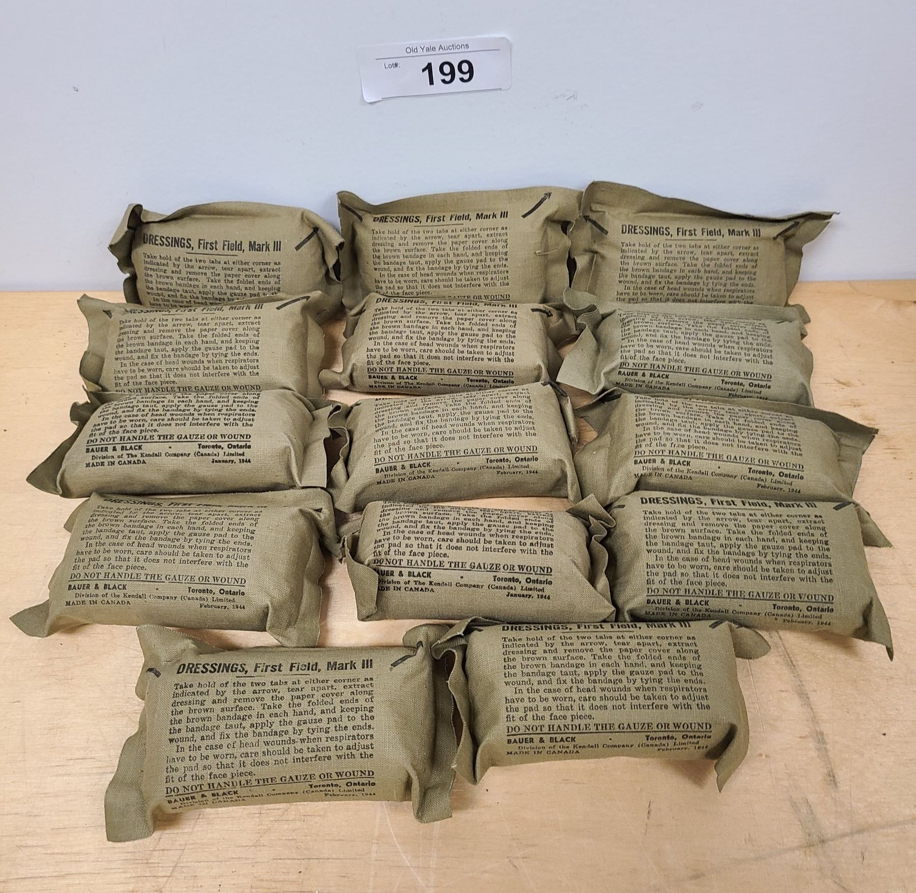 14 1944 NOS CANADIAN ARMED FORCES FIRST AID FIELD DRESSINGS/BANDAGES