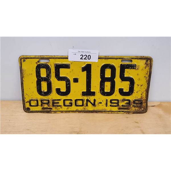 1939 OREGON LICENSE PLATE