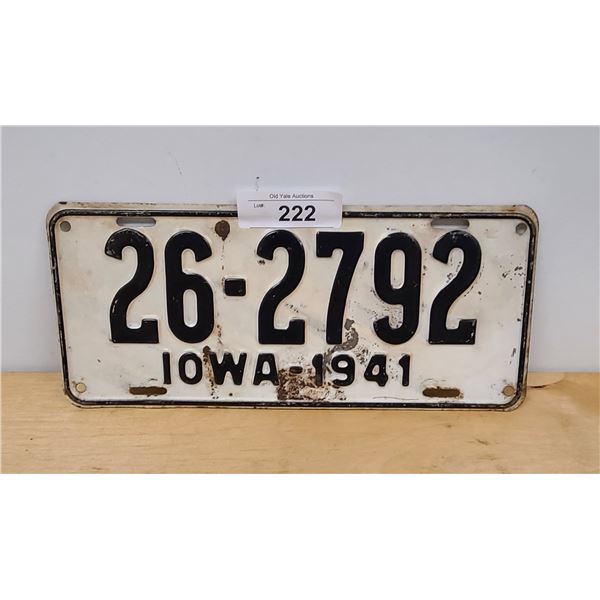 1941 IOWA LICENSE PLATE