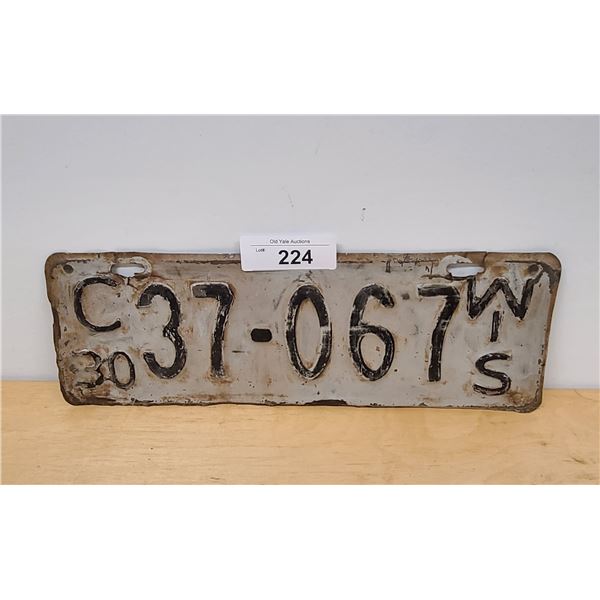 1930 WISCONSIN LICENSE PLATE