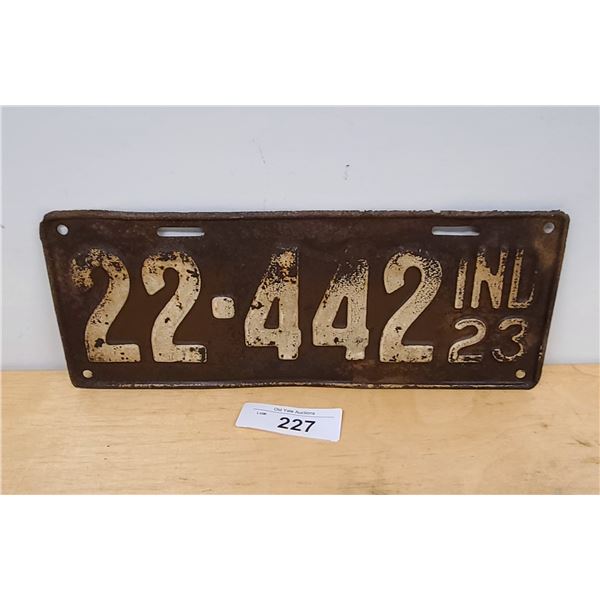 1923 INDIANA LICENSE PLATE