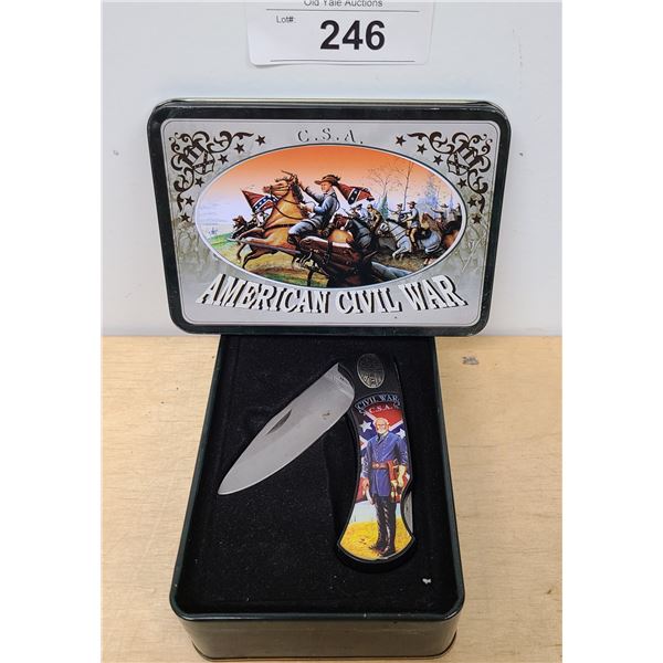 AMERICAN CIVIL WAR POCKET KNIFE IN COLLECTIBLE TIN