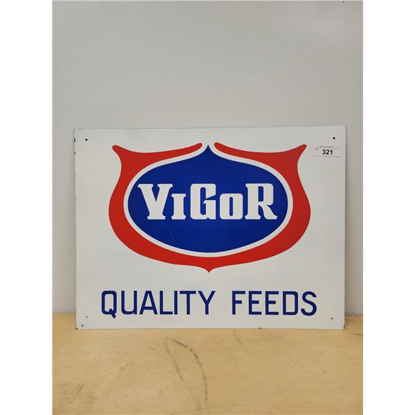 VINTAGE NOS VIGOR QUALITY FEEDS STEEL SIGN