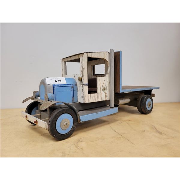 LARGE FOLKART WOOD FLATBED TRUCK