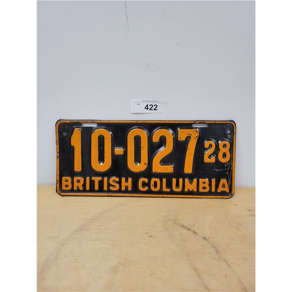 1928 BRITISH COLUMBIA LICENSE PLATE