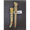 Image 2 : VINTAGE HIGHLY DECORATED BRASS/ENAMEL DISPLAY KNIFE IN SHEATH