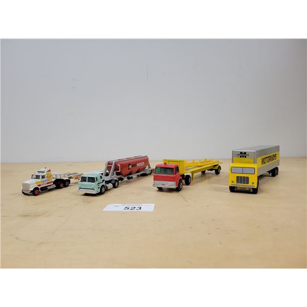 FOUR VINTAGE SEMI TRACTOR/TRAILERS DIE CAST