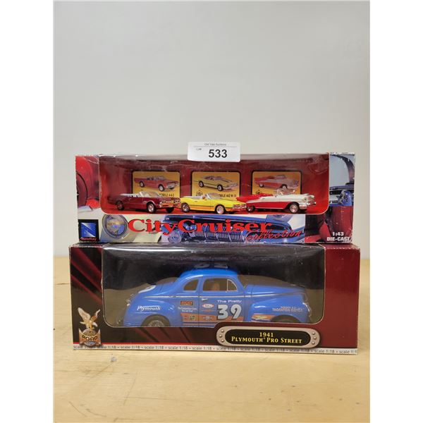 CITY CRUISER COLLECTION DIE CAST 1:43 SCALE & '39 PLYMOUTH DIE CAST 1:18 SCALE OPEN BOX