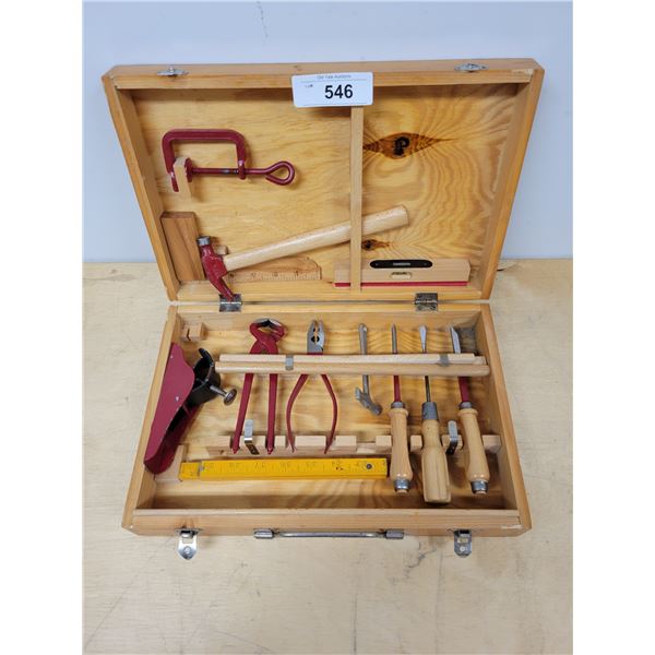 VINTAGE WOOD CASE TOY TOOL BOX