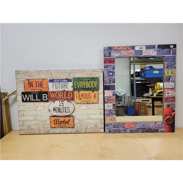 LICENSE PLATE CANVAS PRINT AND MIRROR