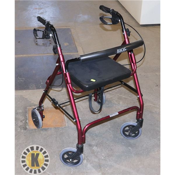 RED FRAME WHEELED WALKER