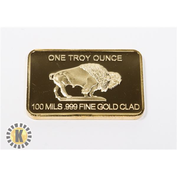 100 MILS .999 FINE GOLD CLAD 1 OZ BUFFALO BAR,