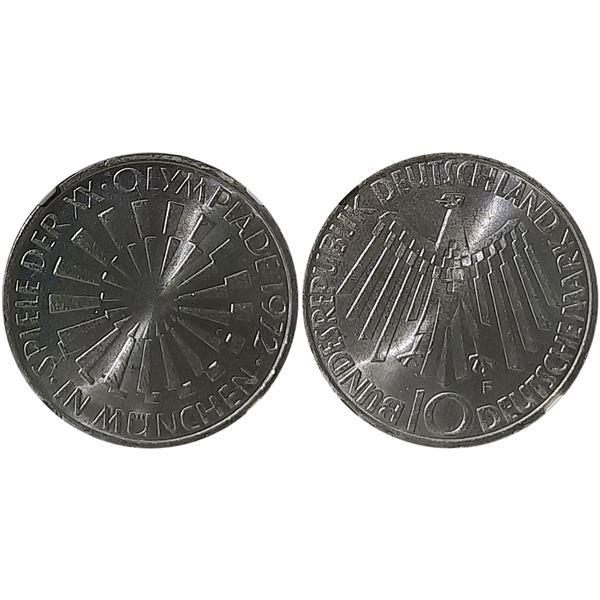 Germany, 1972F, 10 Mark, Silver Coin, NGC MS65
