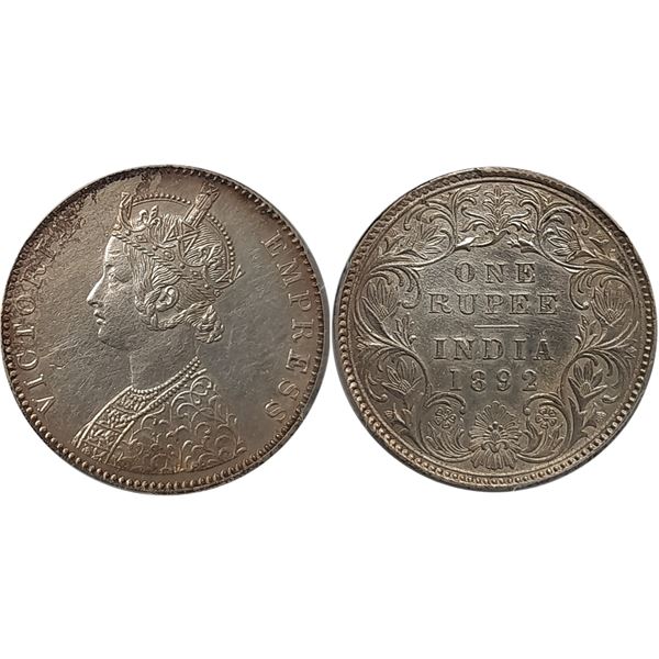 India, British, 1892-B, Rupee, Silver Coin, PCGS AU Detail, Cleaned