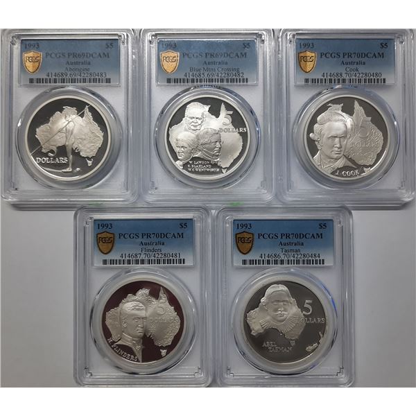 Australia, 1993, $5, Silver Proof Coin Set 5, PCGS PR69,69,70,70,70