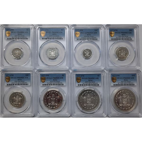 Belize, 1977-FM, Silver Proof Coin Set of 8, PCGS PR68 DCAM