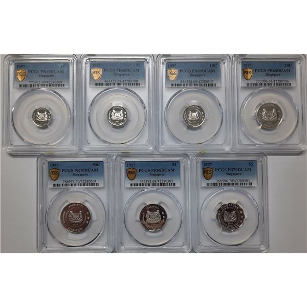 Singapore, 1997, Silver Proof Coin Set 7, PCGS PR69,68,69,68,70,68,70