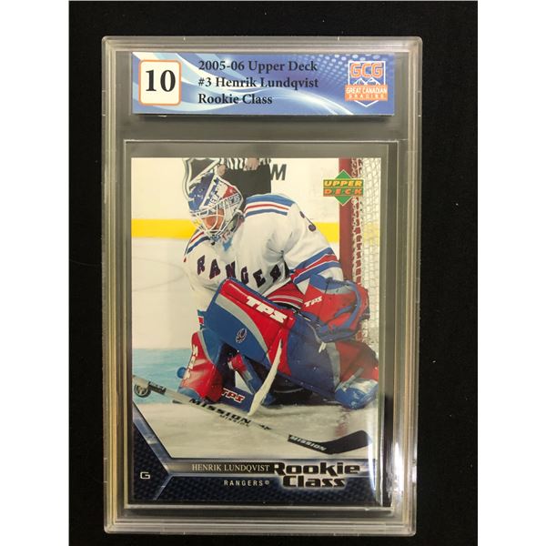 2005-06 UPPER DECK NO.3 HENRIK LUNDQVIST ROOKIE CLASS (GCG 10)