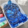 Image 3 : TOTE AND BOX OF TARP, EXTENSION CORD, CUTTING BLADES, TAPE AND MORE