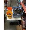 Image 1 : 2 BUCKETS OF LIGHT SWITCHES AND OUTLETS WIT TOTE OF NEW AUTOMOTIVE BELTS