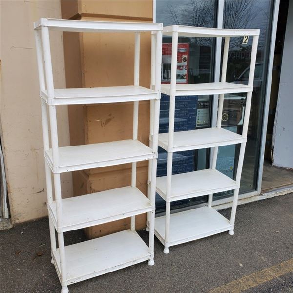 2 6FT PLASTIC SHELVING UNITS