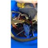 Image 9 : 3 PAILS AND CRATE OF ELECTRICAL HOUSINGS, TOOL HANGING HOOKS, HARDWARE AND RODENTICIDE