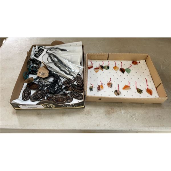 LOT OF NEW LEATHER NECKLACES, SEMI PRECIOUS STONE PENDANTS AND PONYTAIL ACCESSORIES