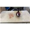 Image 1 : FRENCH ROSE GLASS CUPS WITH PURPLE VASE