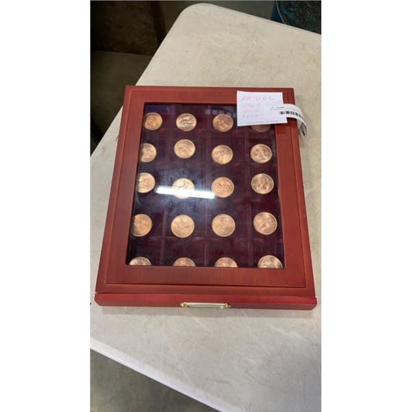 20 UNCIRCULATED 1967 ONE PENNIES DISPLAY CASE