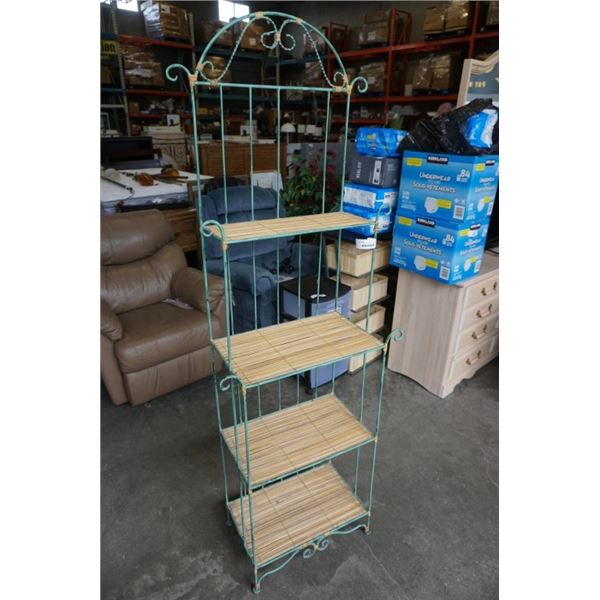 GREEN WIRE RACK WITH SLAT SHELVES