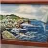Image 2 : FRAMED OIL ON BOARD SAILBOAT NEAR SHORE SIGNED E ROBERTS