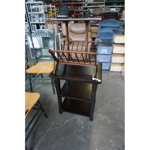 VINTAGE MAGAZINE RACK AND MODERN ENDTABLE