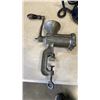 Image 2 : VINTAGE COLLECTABLES - SAD IRON, PHONE, MEAT GRINDER AND BAG