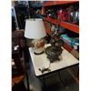 Image 1 : 2 MID CENTURY GLASS AND BRASS BASE TABLE LAMPS AND HAND PAINTED TABLE LAMP