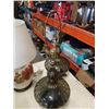 Image 2 : 2 MID CENTURY GLASS AND BRASS BASE TABLE LAMPS AND HAND PAINTED TABLE LAMP